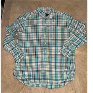 Vineyard vines plaid green/yellow bottom button up size large